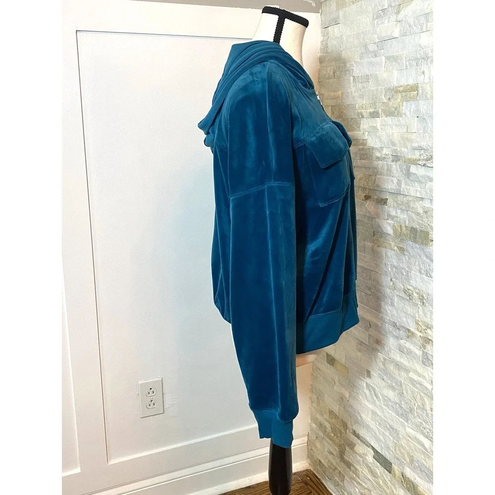 Justice Teal Velour Zip Up Hoodie Jacket XL Plus Hooded Soft Stretch Y2K